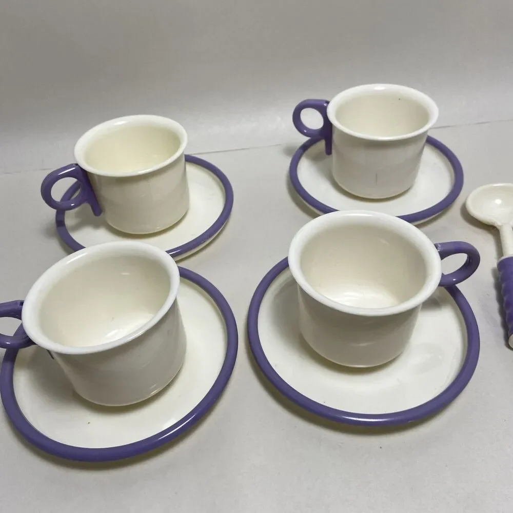 Pretend Play Dish Set Party Queen 11 PCS Cup Spoon Saucer VTG 1985 Japan Plastic